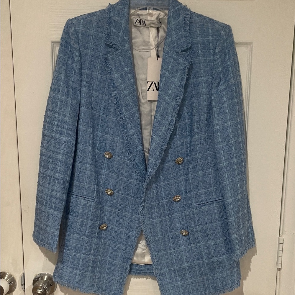 Zara Light Blue Textured Blazer